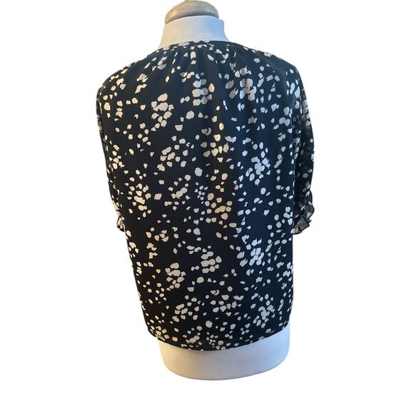 M Madewell Memento Ruffle-Sleeve Top Drifting Petals Paintbrush Dot Deep Navy - Picture 4 of 6